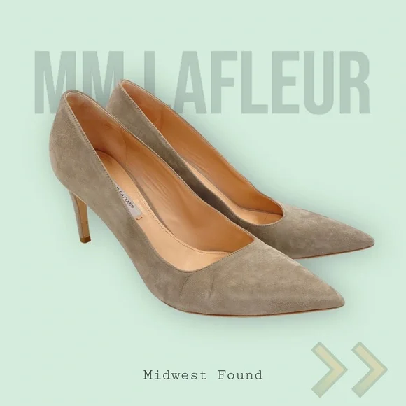 MM Lafleur Vanessa Pump EU 38 US 7.5/8 Suede Leather Heels Pointed Toe - Picture 10 of 11